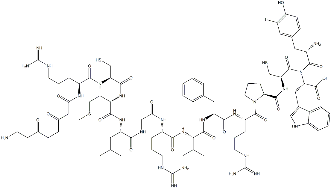 3-iodotyrosyl-8-amino-3,6-dioxyoctanoyl-arginyl-cysteinyl-methionyl-leucyl-glycyl-arginyl-valyl-phenylalanyl-arginyl-prolyl-cysteinyltryptophan|