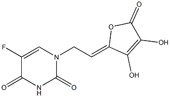 1-(2,4-dioxo-5-fluoro-(1H,3H)-pyrimidin-1-yl)-2-(2,3-dihydroxy-2-buten-4-olidylidene)ethane 化学構造式