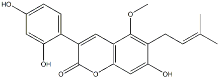 3-(2,4-dihydroxyphenyl)-7-hydroxy-5-methoxy-6-(3-methylbut-2-enyl)chromen-2-one,,结构式