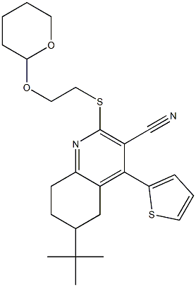 6-(tert-butyl)-2-{[2-(tetrahydro-2H-pyran-2-yloxy)ethyl]sulfanyl}-4-(2-thienyl)-5,6,7,8-tetrahydro-3-quinolinecarbonitrile Structure