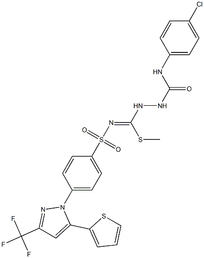 N1-(4-chlorophenyl)-2-{(methylthio)[({4-[5-(2-thienyl)-3-(trifluoromethyl)-1H-pyrazol-1-yl]phenyl}sulfonyl)imino]methyl}hydrazine-1-carboxamide,,结构式