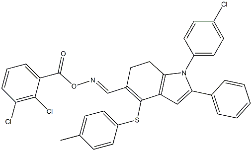 N-((E)-{1-(4-chlorophenyl)-4-[(4-methylphenyl)sulfanyl]-2-phenyl-6,7-dihydro-1H-indol-5-yl}methylidene)-N-[(2,3-dichlorobenzoyl)oxy]amine Structure