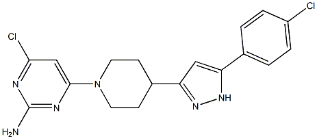 4-chloro-6-{4-[5-(4-chlorophenyl)-1H-pyrazol-3-yl]piperidino}-2-pyrimidinamine Struktur