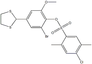 2-bromo-4-(1,3-dithiolan-2-yl)-6-methoxyphenyl 4-chloro-2,5-dimethylbenzene-1-sulfonate 化学構造式