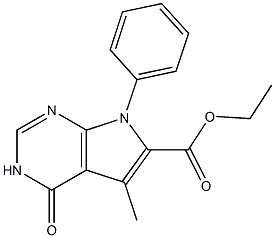ethyl 5-methyl-4-oxo-7-phenyl-4,7-dihydro-3H-pyrrolo[2,3-d]pyrimidine-6-carboxylate Struktur