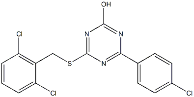 4-(4-chlorophenyl)-6-[(2,6-dichlorobenzyl)thio]-1,3,5-triazin-2-ol,,结构式
