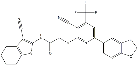 2-{[6-(1,3-benzodioxol-5-yl)-3-cyano-4-(trifluoromethyl)-2-pyridinyl]sulfanyl}-N-(3-cyano-4,5,6,7-tetrahydro-1-benzothiophen-2-yl)acetamide