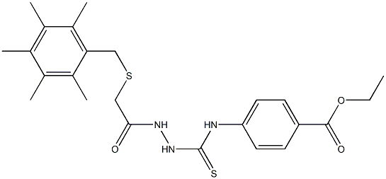 ethyl 4-{[(2-{2-[(2,3,4,5,6-pentamethylbenzyl)thio]acetyl}hydrazino)carbothioyl]amino}benzoate