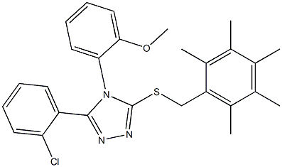 3-(2-chlorophenyl)-4-(2-methoxyphenyl)-5-[(2,3,4,5,6-pentamethylbenzyl)thio]-4H-1,2,4-triazole,,结构式