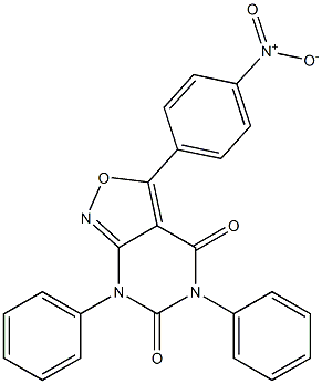 3-(4-nitrophenyl)-5,7-diphenyl-4,5,6,7-tetrahydroisoxazolo[3,4-d]pyrimidine-4,6-dione,,结构式