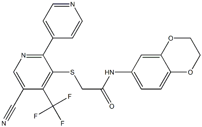 2-{[5-cyano-4-(trifluoromethyl)-2,4'-bipyridin-6-yl]thio}-N-(2,3-dihydro-1,4-benzodioxin-6-yl)acetamide,,结构式