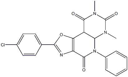 2-(4-chlorophenyl)-6,8-dimethyl-5-phenyl-4,5,5a,6,7,8,9,9a-octahydropyrimido[5',4':5,6]pyrido[3,4-d][1,3]oxazole-4,7,9-trione,,结构式