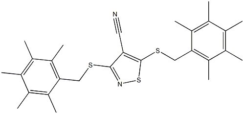 3,5-di[(2,3,4,5,6-pentamethylbenzyl)thio]isothiazole-4-carbonitrile 结构式