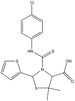  3-[(4-chloroanilino)carbothioyl]-5,5-dimethyl-2-(2-thienyl)-1,3-thiazolane-4-carboxylic acid
