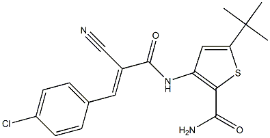 5-(tert-butyl)-3-{[3-(4-chlorophenyl)-2-cyanoacryloyl]amino}thiophene-2-carboxamide,,结构式