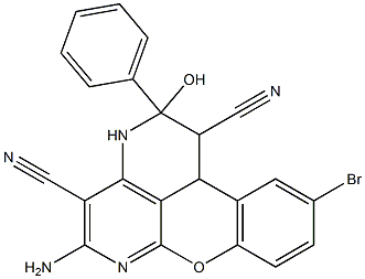 5-amino-10-bromo-2-hydroxy-2-phenyl-1,2,3,11b-tetrahydrochromeno[4,3,2-de][1,6]naphthyridine-1,4-dicarbonitrile 结构式