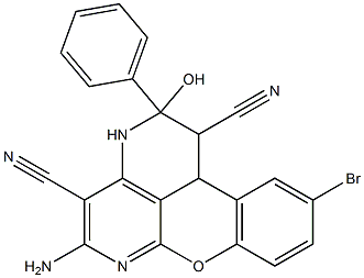 5-amino-10-bromo-2-hydroxy-2-phenyl-1,2,3,11b-tetrahydrochromeno[4,3,2-de][1,6]naphthyridine-1,4-dicarbonitrile 化学構造式