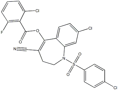 8-chloro-1-[(4-chlorophenyl)sulfonyl]-4-cyano-2,3-dihydro-1H-1-benzazepin-5-yl 2-chloro-6-fluorobenzoate,,结构式