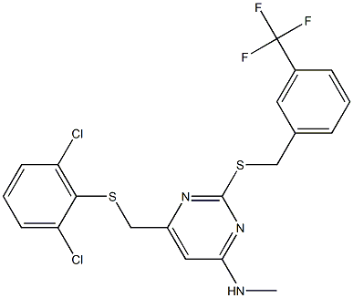 6-{[(2,6-dichlorophenyl)sulfanyl]methyl}-N-methyl-2-{[3-(trifluoromethyl)benzyl]sulfanyl}-4-pyrimidinamine Structure