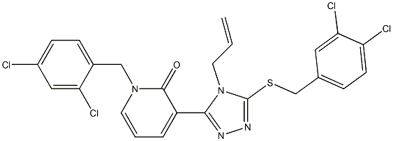 3-{4-allyl-5-[(3,4-dichlorobenzyl)sulfanyl]-4H-1,2,4-triazol-3-yl}-1-(2,4-dichlorobenzyl)-2(1H)-pyridinone,,结构式