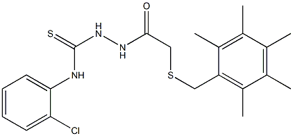 N1-(2-chlorophenyl)-2-{2-[(2,3,4,5,6-pentamethylbenzyl)thio]acetyl}hydrazine-1-carbothioamide 化学構造式