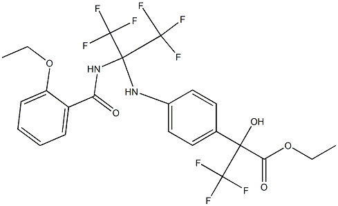 ethyl 2-(4-{[1-[(2-ethoxybenzoyl)amino]-2,2,2-trifluoro-1-(trifluoromethyl)ethyl]amino}phenyl)-3,3,3-trifluoro-2-hydroxypropanoate Struktur