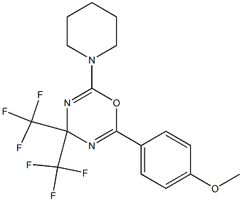 2-(4-methoxyphenyl)-6-piperidino-4,4-di(trifluoromethyl)-4H-1,3,5-oxadiazine 化学構造式