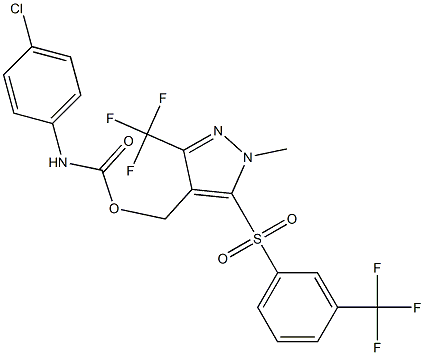 (1-methyl-3-(trifluoromethyl)-5-{[3-(trifluoromethyl)phenyl]sulfonyl}-1H-pyrazol-4-yl)methyl N-(4-chlorophenyl)carbamate 结构式