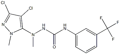 2-(3,4-dichloro-1-methyl-1H-pyrazol-5-yl)-2-methyl-N-[3-(trifluoromethyl)phenyl]-1-hydrazinecarboxamide,,结构式