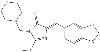 5-(1,3-benzodioxol-5-ylmethylene)-2-(methylsulfanyl)-3-(morpholinomethyl)-3,5-dihydro-4H-imidazol-4-one,,结构式