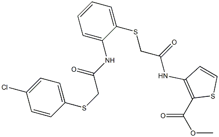 methyl 3-[(2-{[2-({2-[(4-chlorophenyl)sulfanyl]acetyl}amino)phenyl]sulfanyl}acetyl)amino]-2-thiophenecarboxylate