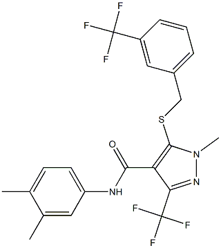 N-(3,4-dimethylphenyl)-1-methyl-3-(trifluoromethyl)-5-{[3-(trifluoromethyl)benzyl]sulfanyl}-1H-pyrazole-4-carboxamide 化学構造式