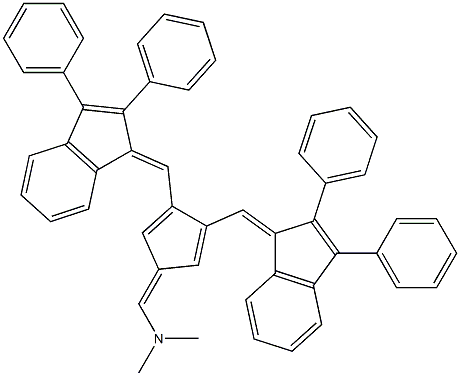 N-({3,4-di[(2,3-diphenyl-1H-inden-1-yliden)methyl]cyclopenta-2,4-dienyliden}methyl)-N,N-dimethylamine 化学構造式