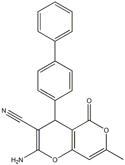 2-amino-4-[1,1'-biphenyl]-4-yl-7-methyl-5-oxo-4H,5H-pyrano[4,3-b]pyran-3-carbonitrile Structure