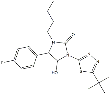 1-butyl-3-[5-(tert-butyl)-1,3,4-thiadiazol-2-yl]-5-(4-fluorophenyl)-4-hydroxyimidazolidin-2-one Structure