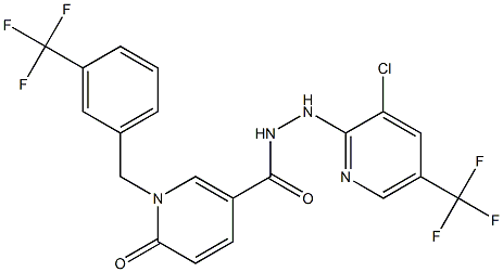 N'-[3-chloro-5-(trifluoromethyl)-2-pyridinyl]-6-oxo-1-[3-(trifluoromethyl)benzyl]-1,6-dihydro-3-pyridinecarbohydrazide,,结构式