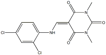 5-[(2,4-dichloroanilino)methylidene]-1,3-dimethylhexahydropyrimidine-2,4,6-trione 化学構造式