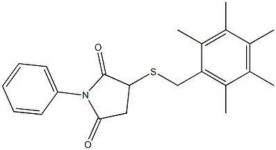 3-[(2,3,4,5,6-pentamethylbenzyl)thio]-1-phenylpyrrolidine-2,5-dione|