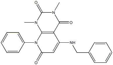 5-(benzylamino)-1,3-dimethyl-8-phenyl-1,2,3,4,7,8-hexahydropyrido[2,3-d]pyrimidine-2,4,7-trione 化学構造式