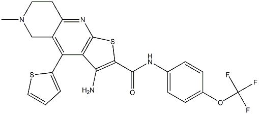 3-amino-6-methyl-4-(2-thienyl)-N-[4-(trifluoromethoxy)phenyl]-5,6,7,8-tetrahydrothieno[2,3-b][1,6]naphthyridine-2-carboxamide 化学構造式