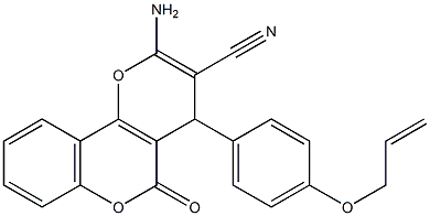4-[4-(allyloxy)phenyl]-2-amino-5-oxo-4H,5H-pyrano[3,2-c]chromene-3-carbonitrile 化学構造式
