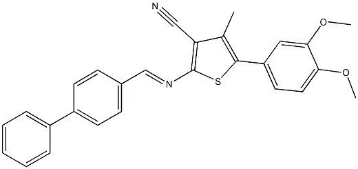 2-[([1,1'-biphenyl]-4-ylmethylene)amino]-5-(3,4-dimethoxyphenyl)-4-methylthiophene-3-carbonitrile,,结构式