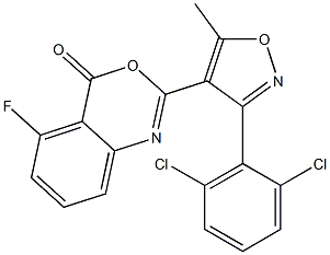 2-[3-(2,6-dichlorophenyl)-5-methylisoxazol-4-yl]-5-fluoro-4H-3,1-benzoxazin-4-one 化学構造式