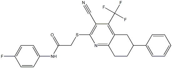 2-{[3-cyano-6-phenyl-4-(trifluoromethyl)-5,6,7,8-tetrahydro-2-quinolinyl]sulfanyl}-N-(4-fluorophenyl)acetamide Struktur