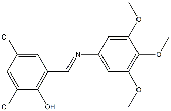 2,4-dichloro-6-{[(3,4,5-trimethoxyphenyl)imino]methyl}phenol 化学構造式