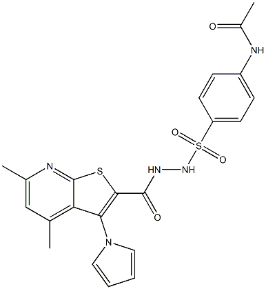 N-{4-[(2-{[4,6-dimethyl-3-(1H-pyrrol-1-yl)thieno[2,3-b]pyridin-2-yl]carbonyl}hydrazino)sulfonyl]phenyl}acetamide,,结构式