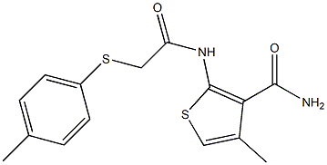 4-methyl-2-({2-[(4-methylphenyl)thio]acetyl}amino)thiophene-3-carboxamide Struktur