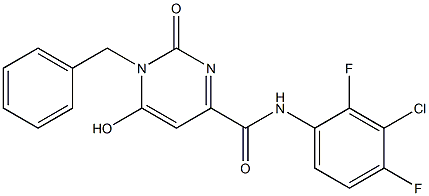 1-benzyl-N-(3-chloro-2,4-difluorophenyl)-6-hydroxy-2-oxo-1,2-dihydro-4-pyrimidinecarboxamide Struktur