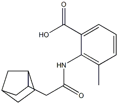 2-(2-{bicyclo[2.2.1]heptan-2-yl}acetamido)-3-methylbenzoic acid Struktur