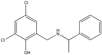 2,4-dichloro-6-{[(1-phenylethyl)amino]methyl}phenol 化学構造式